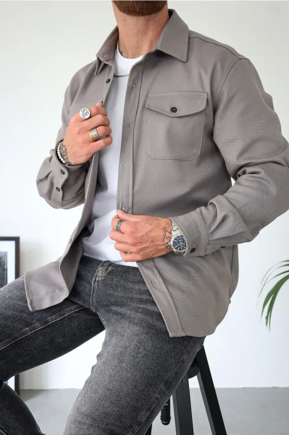 Thomas | Veste Homme Chemise Overshirt Manches Longues Poche Poitrine