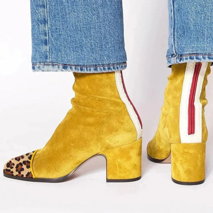 Victoire | Boots Tendance Femme Velours Talon Bloc Motif Léopard
