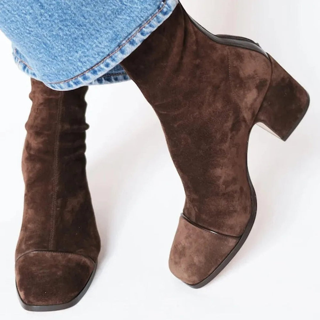 Victoire | Boots Tendance Femme Velours Talon Bloc Motif Léopard