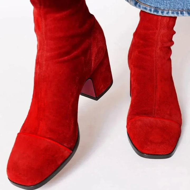 Victoire | Boots Tendance Femme Velours Talon Bloc Motif Léopard