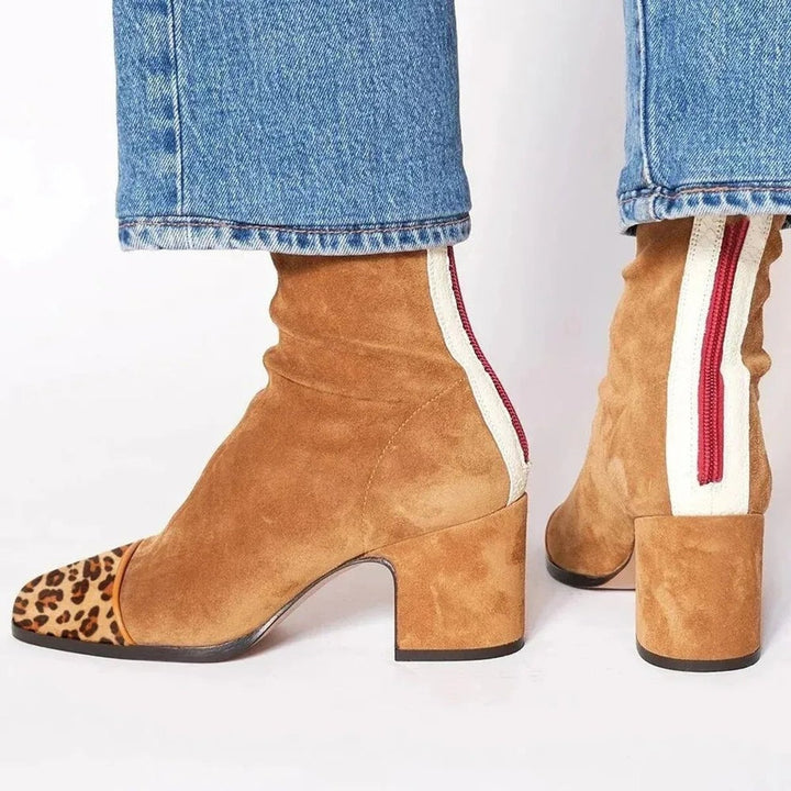Victoire | Boots Tendance Femme Velours Talon Bloc Motif Léopard