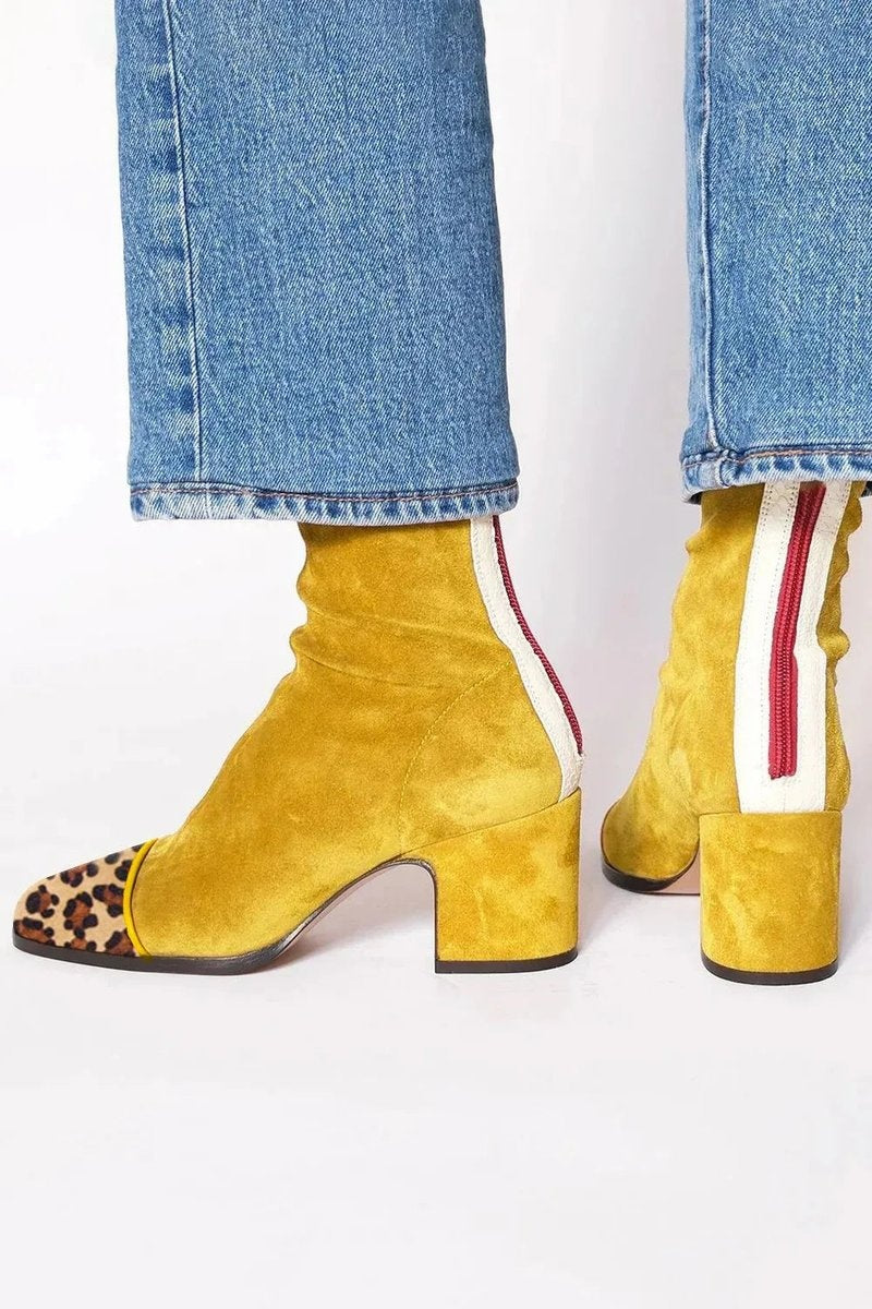 Victoire | Boots Tendance Femme Velours Talon Bloc Motif Léopard