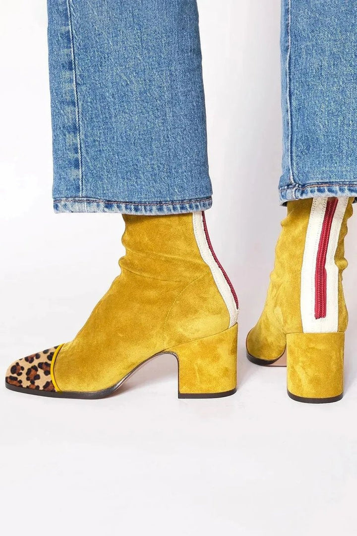 Victoire | Boots Tendance Femme Velours Talon Bloc Motif Léopard