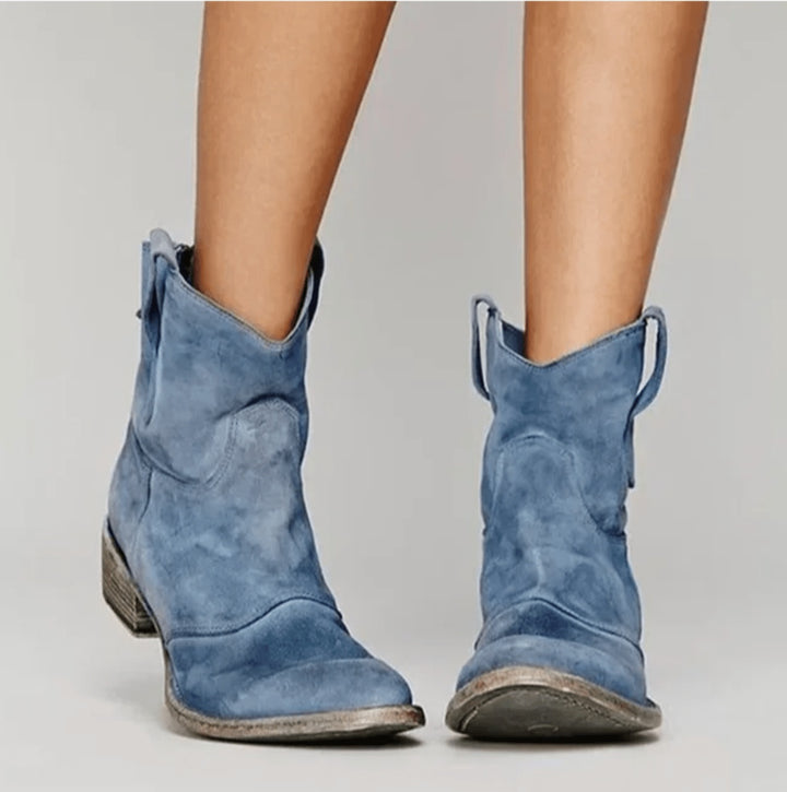 Victoire | Bottes Western Femme Mi-Mollet Daim Plates
