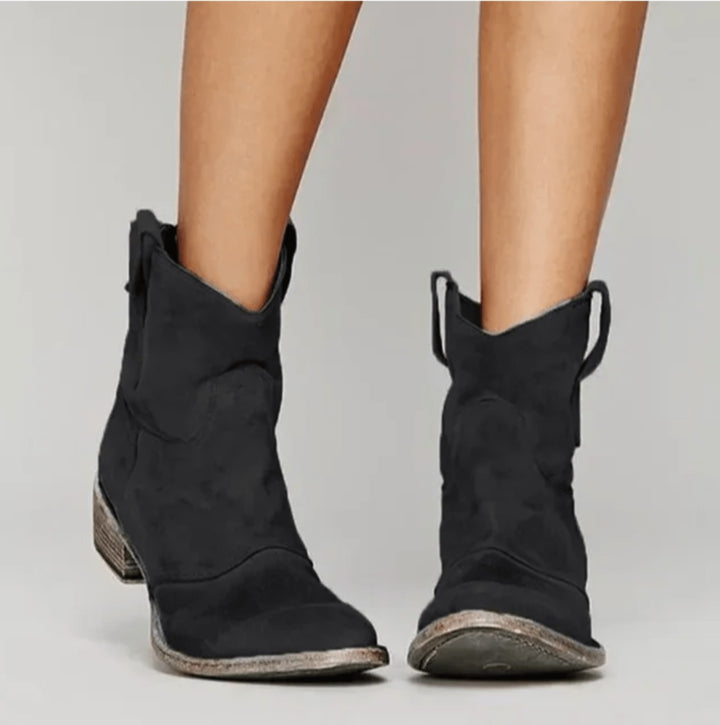 Victoire | Bottes Western Femme Mi-Mollet Daim Plates