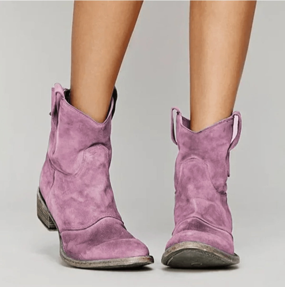 Victoire | Bottes Western Femme Mi-Mollet Daim Plates
