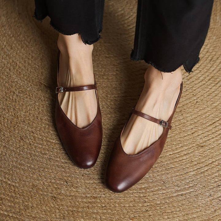 Victoire | Chaussure à Talon Carré en Cuir Véritable Femme Mary Jane
