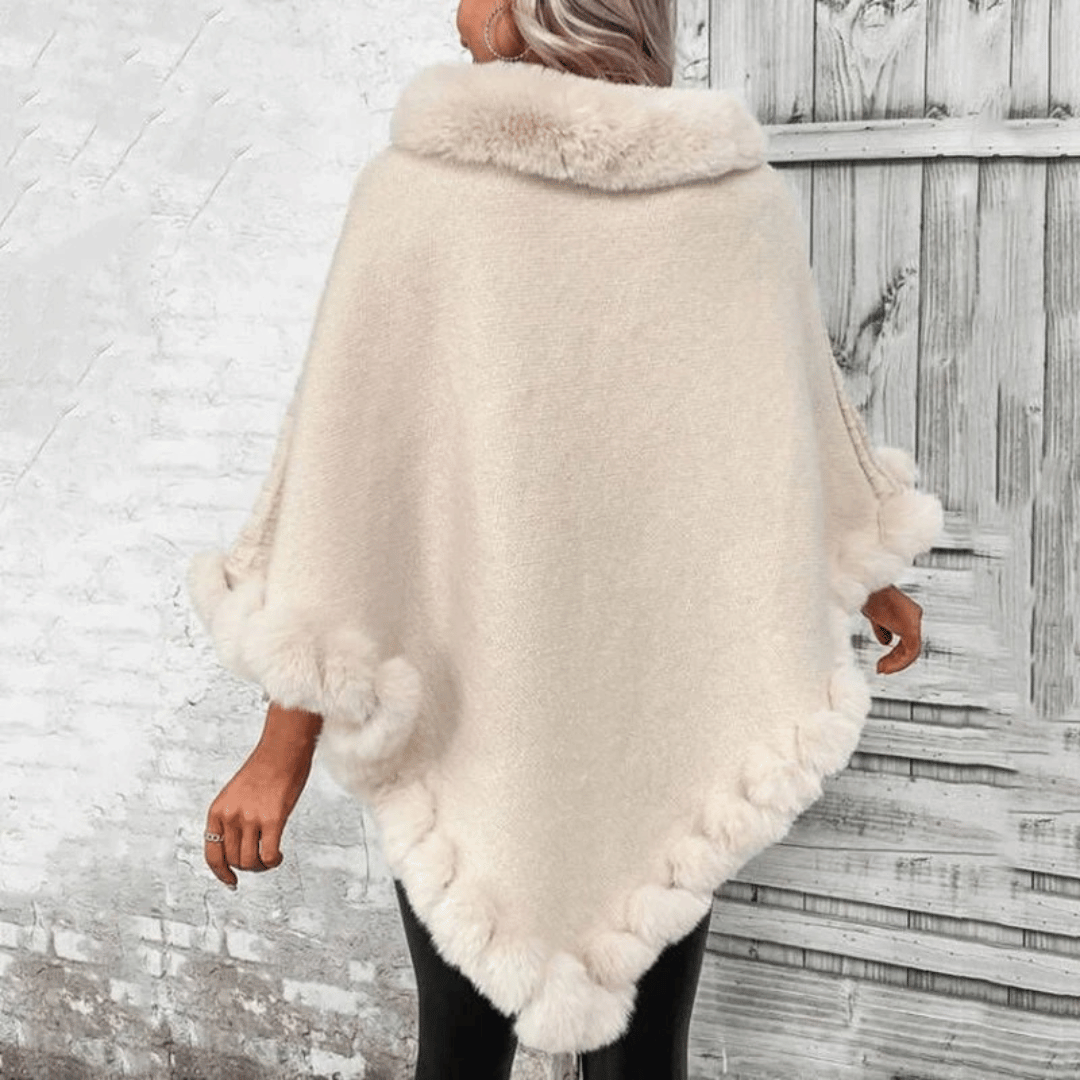 Victoire | Poncho Femme Fausse Fourrure Col et Bordures Moelleuses