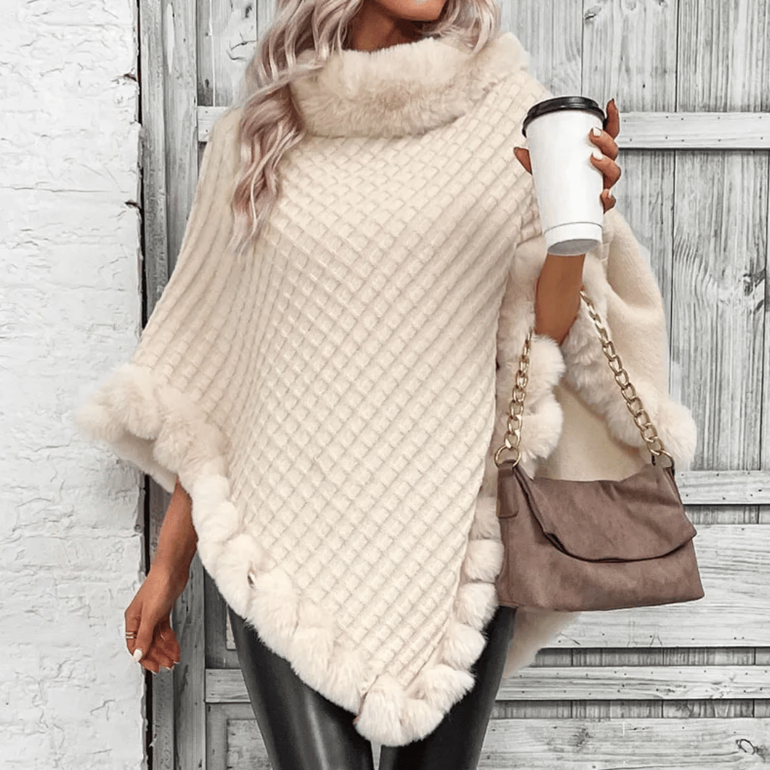Victoire | Poncho Femme Fausse Fourrure Col et Bordures Moelleuses