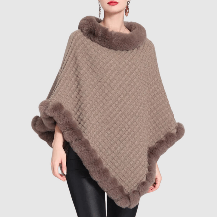 Victoire | Poncho Femme Fausse Fourrure Col et Bordures Moelleuses