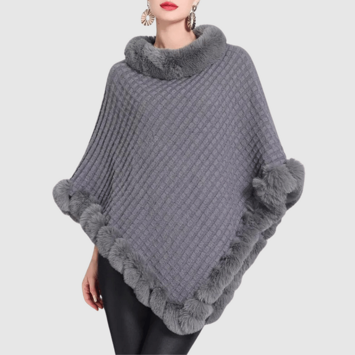 Victoire | Poncho Femme Fausse Fourrure Col et Bordures Moelleuses