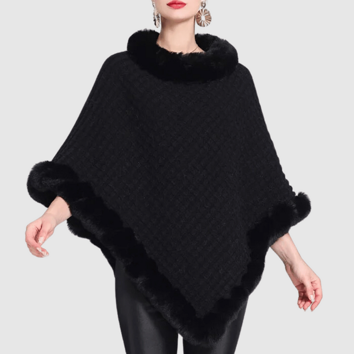 Victoire | Poncho Femme Fausse Fourrure Col et Bordures Moelleuses