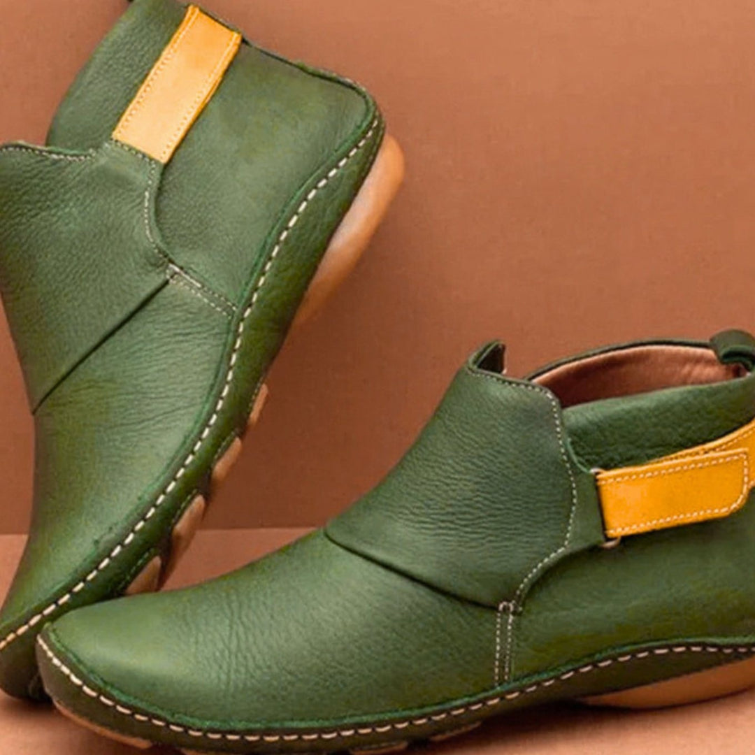 Zoé | Boots Cuir Femme Plates Vintage Velcro
