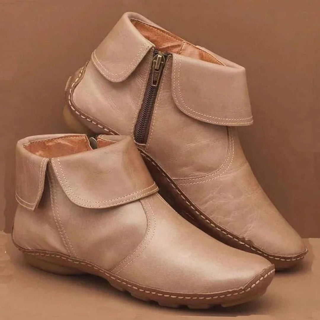 Zoé | Boots Cuir Femme Plates Vintage Velcro