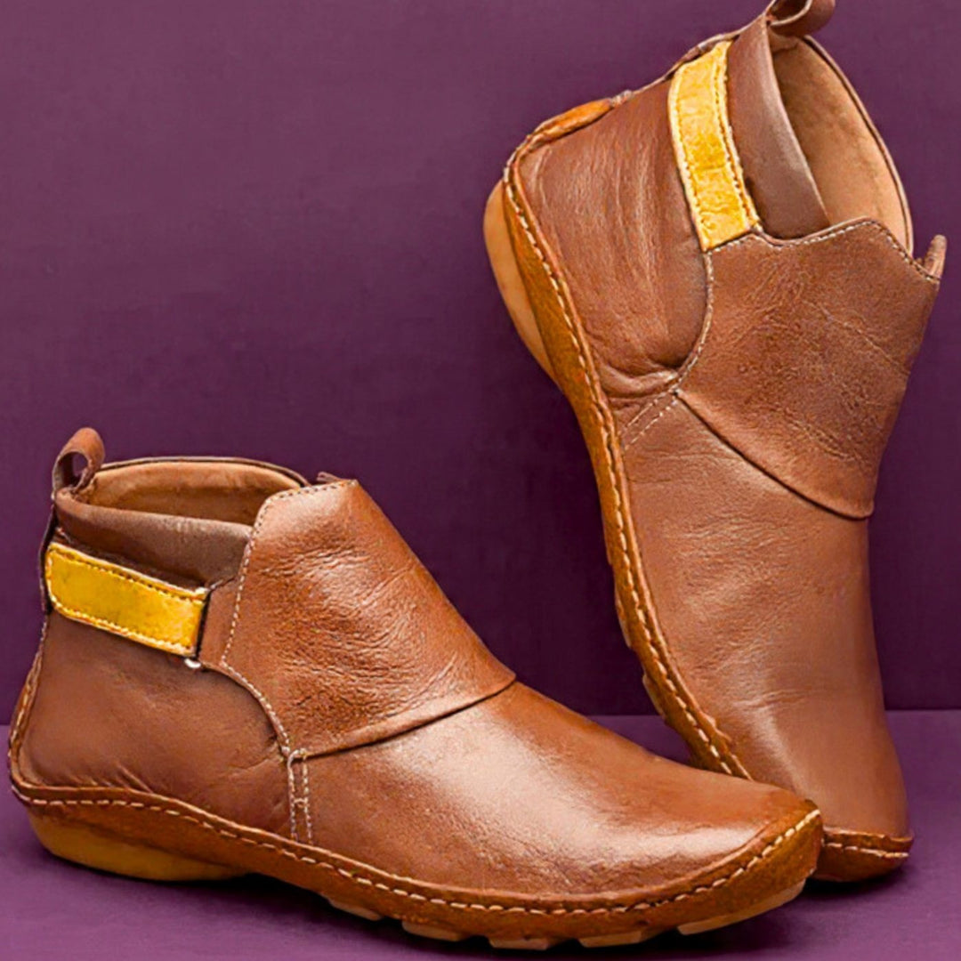 Zoé | Boots Cuir Femme Plates Vintage Velcro