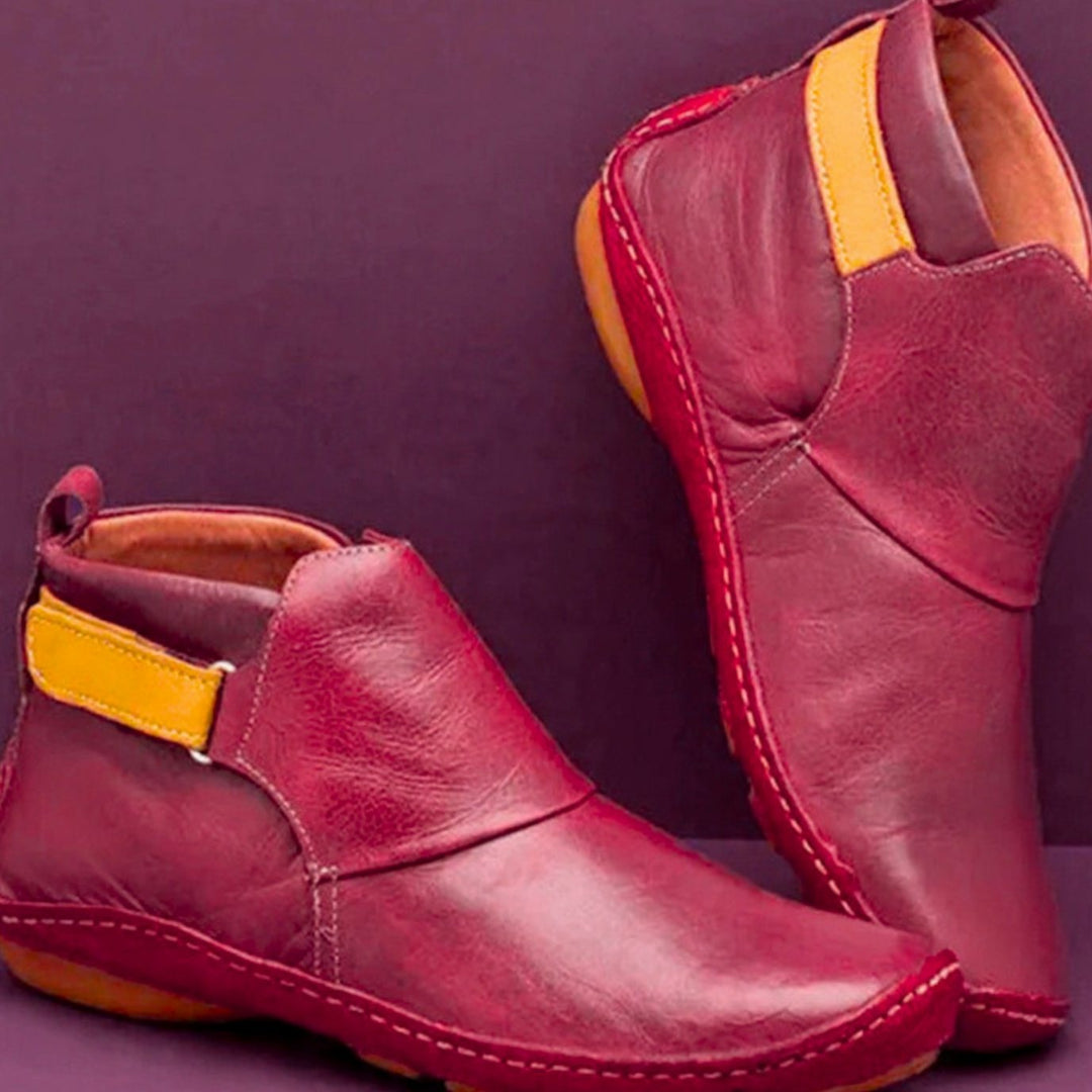 Zoé | Boots Cuir Femme Plates Vintage Velcro