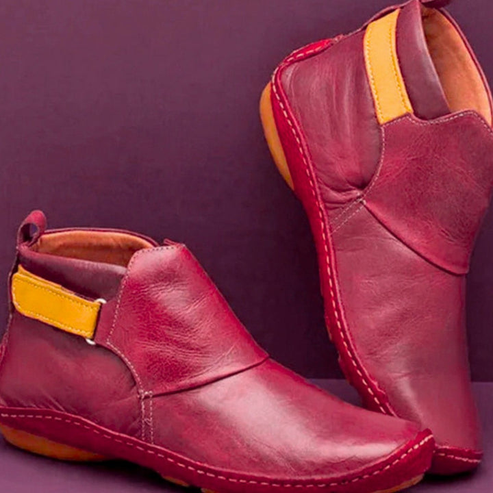 Zoé | Boots Cuir Femme Plates Vintage Velcro