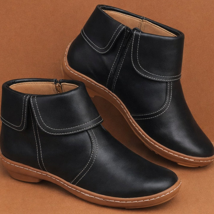 Zoé | Boots Cuir Femme Plates Vintage Velcro