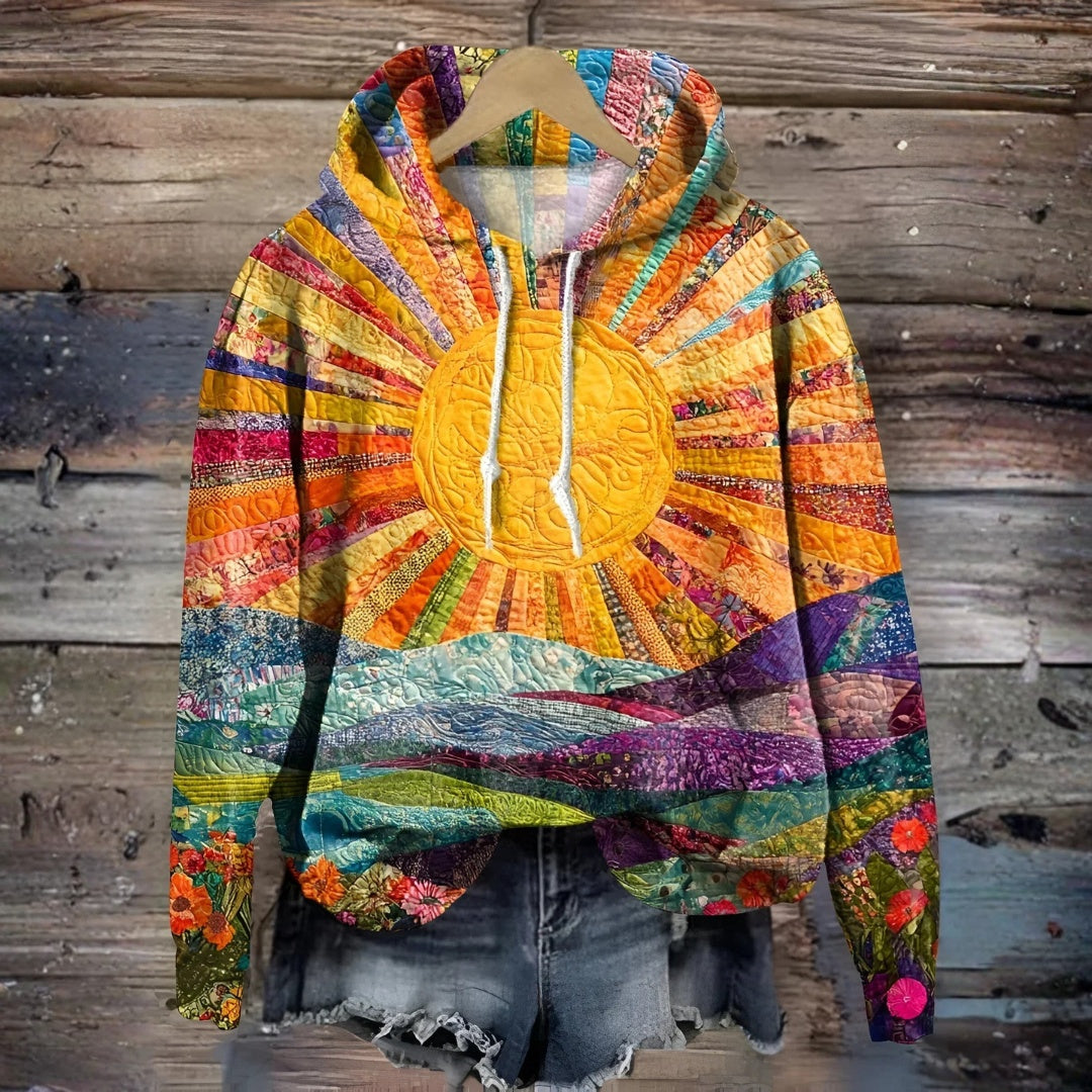 Zoé | Sweat à Capuche Femme Imprimé Patchwork Artisanal
