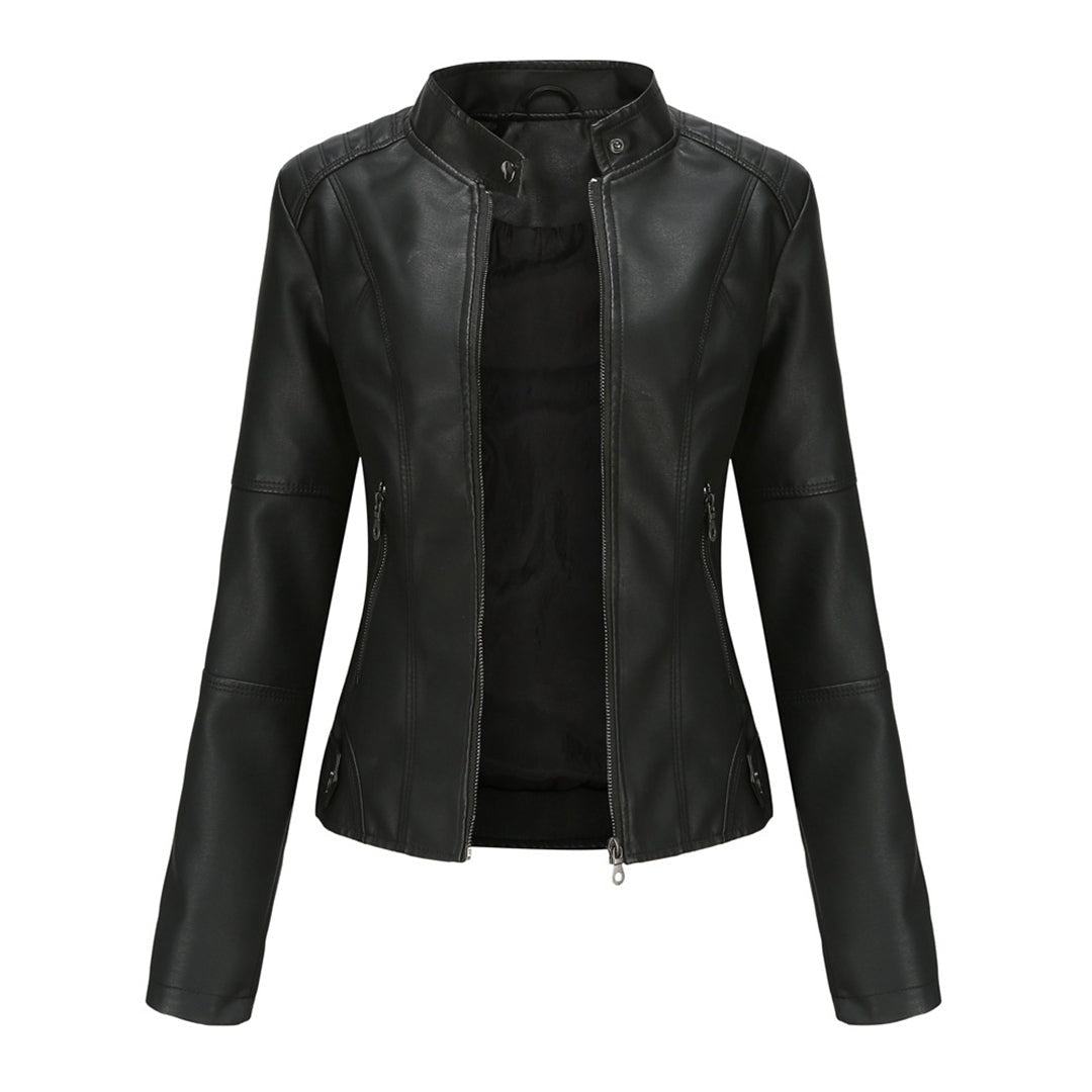 Zoé | Veste en Cuir Femme Biker Col Mao Zippée