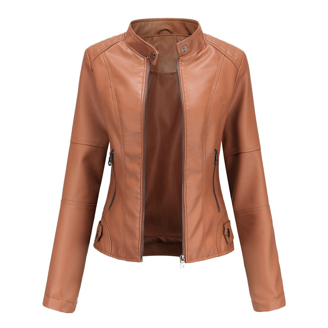 Zoé | Veste en Cuir Femme Biker Col Mao Zippée