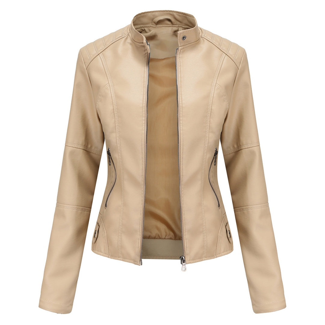 Zoé | Veste en Cuir Femme Biker Col Mao Zippée