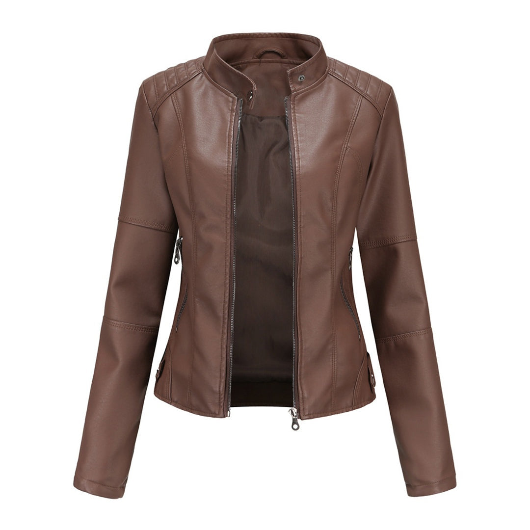 Zoé | Veste en Cuir Femme Biker Col Mao Zippée