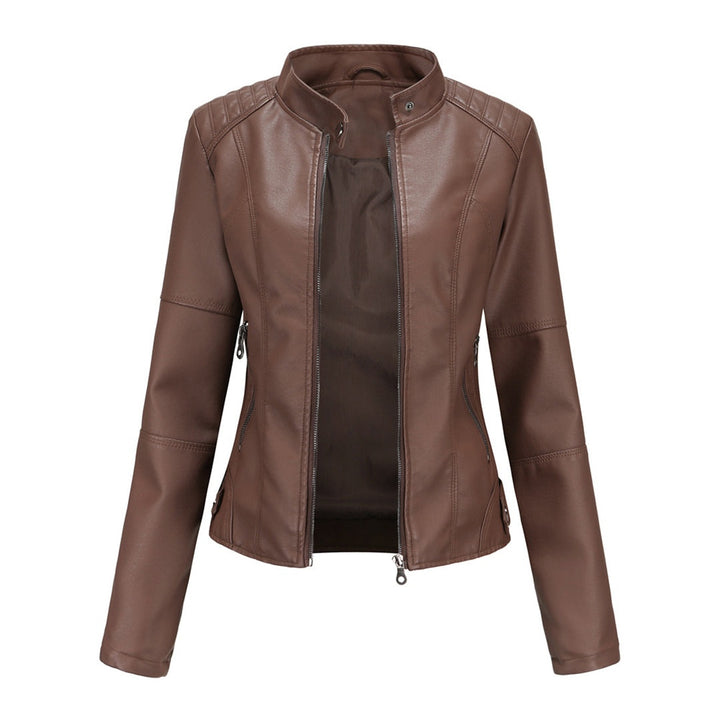 Zoé | Veste en Cuir Femme Biker Col Mao Zippée