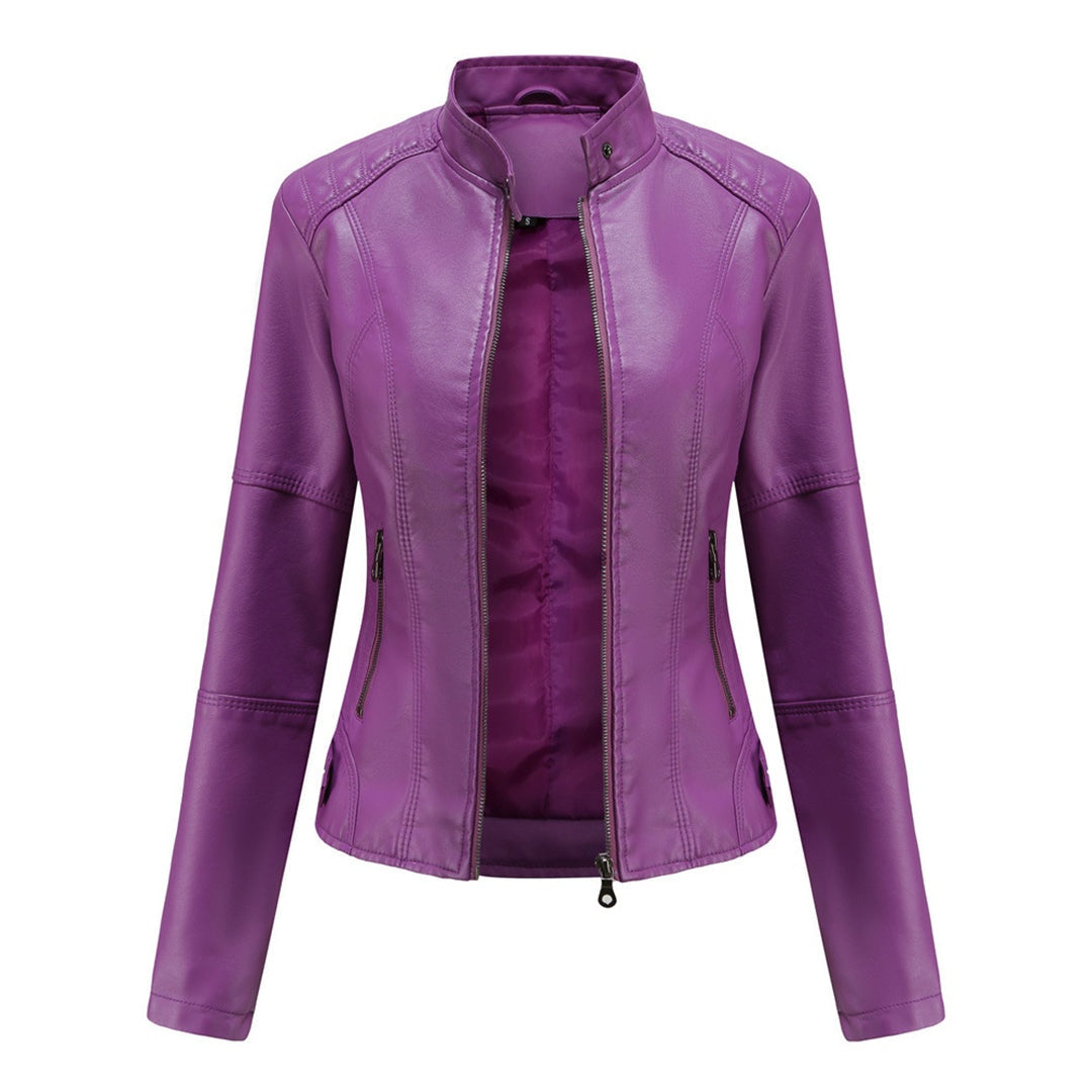 Zoé | Veste en Cuir Femme Biker Col Mao Zippée
