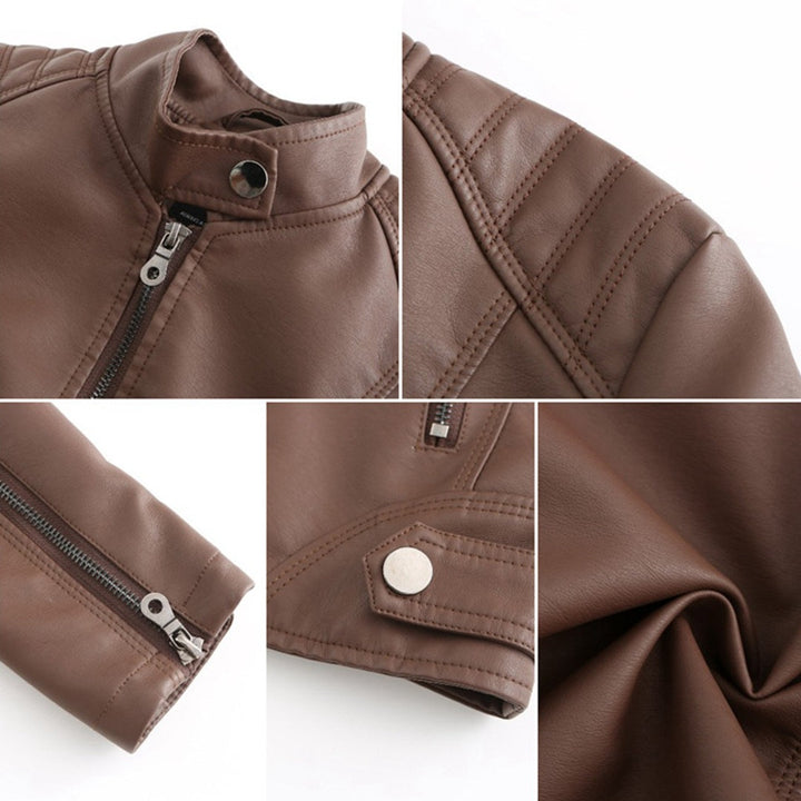 Zoé | Veste en Cuir Femme Biker Col Mao Zippée