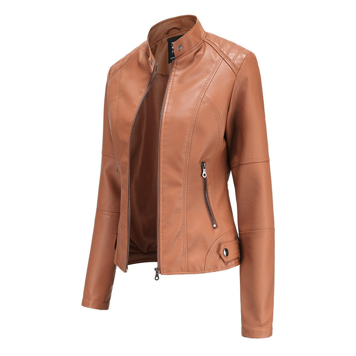 Zoé | Veste en Cuir Femme Biker Col Mao Zippée